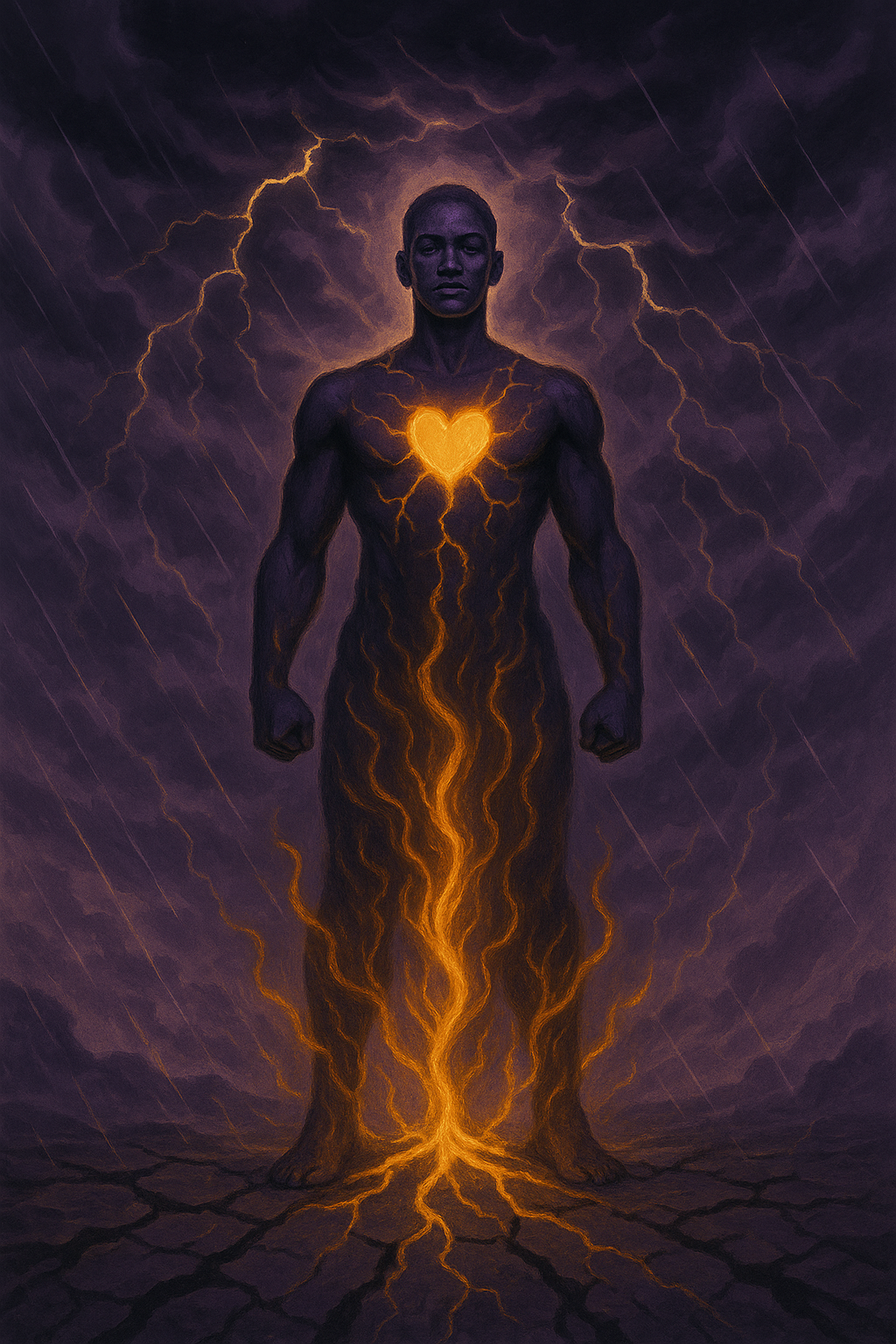 Illustration of an unshakable figure standing strong amidst chaos, symbolizing resilience, strength, and unwavering spirit — representing the Unshakable Collection by Opulent Aura.